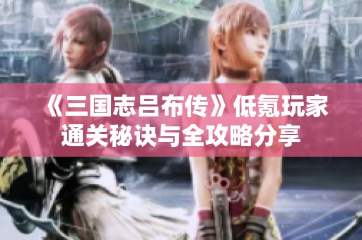《三国志吕布传》低氪玩家通关秘诀与全攻略分享
